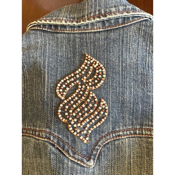 Rocawear Vintage Y2K Womens Jean Jacket Small Cropped Denim Dark Wash Beaded - Picture 4 of 16